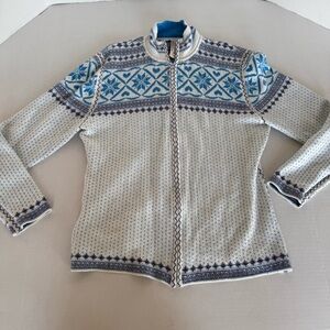 Obermeyer Wool Blend Zip Sweater Cardigan Ski Winter Women’s Medium Blue Snow